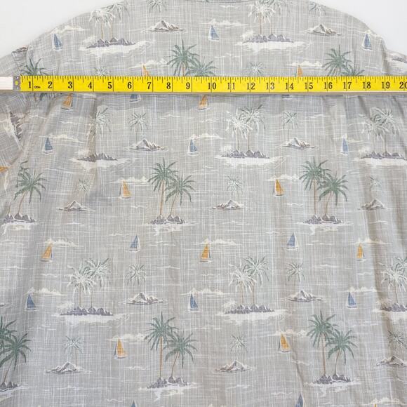 Redhead Button Down Shirt Tropical Sailboat Men 2XL Gray Cotton Short Sleeve - Picture 5 of 11